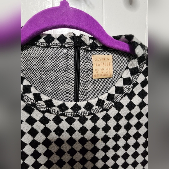 Zara Black And White Checkered Mini Dress Size M - Picture 8 of 9
